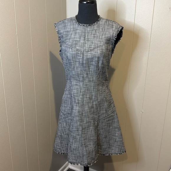 Rebecca Taylor Women’s 8 Sleeveless Slub Suiting Gray Drop Waist Dress Frayed - Picture 1 of 7